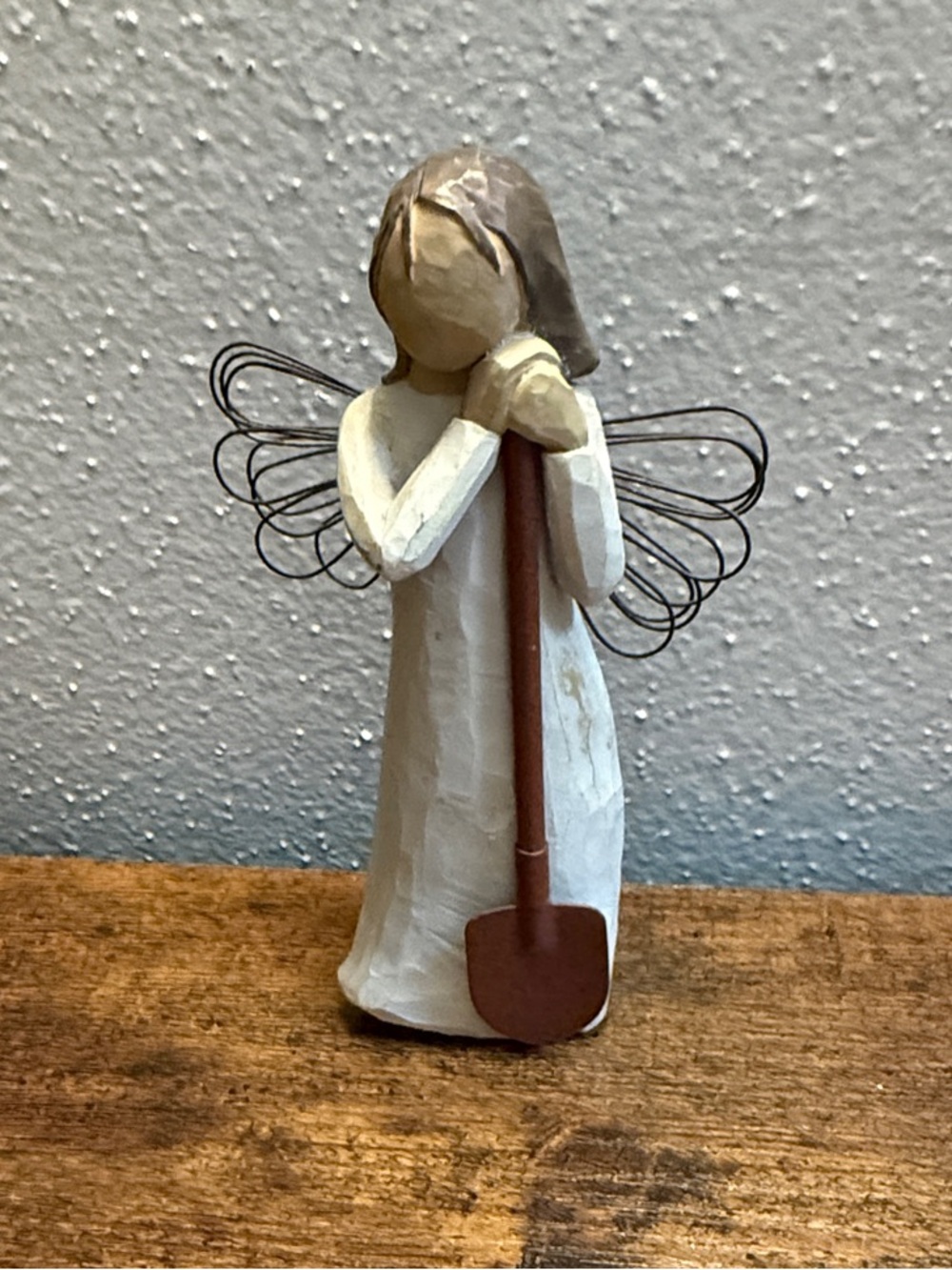 Willow Tree Cream and Brown Angel of the garden with Shovel